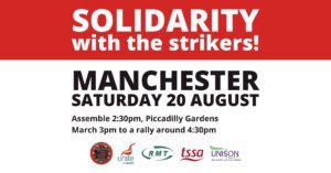 Poster with details of march to support strikers in Manchester
