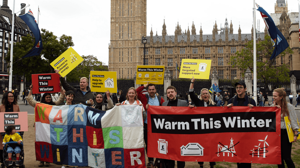 People demonstrating outside the Houses of Parliament