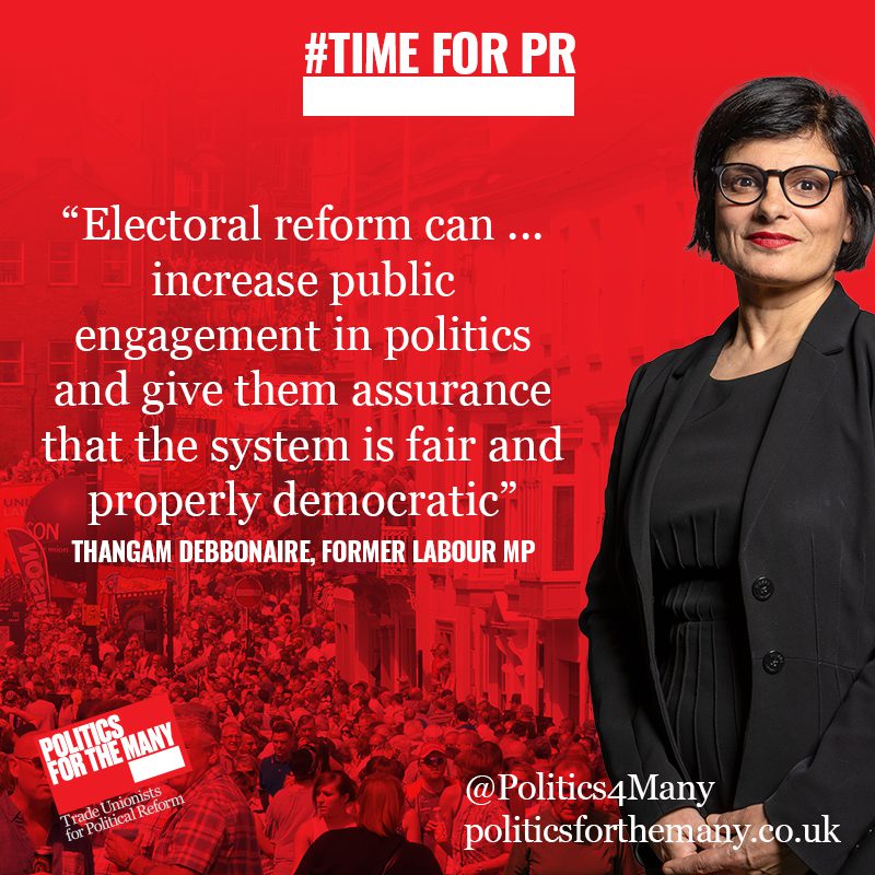 Thangam Debonaire Quote: "Electoral Reform can ... increase public engagement in politics an give them assurance that the system is fair and properly democratic"