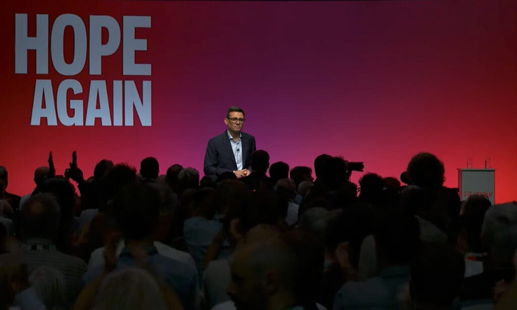 Andy Burnham on stage